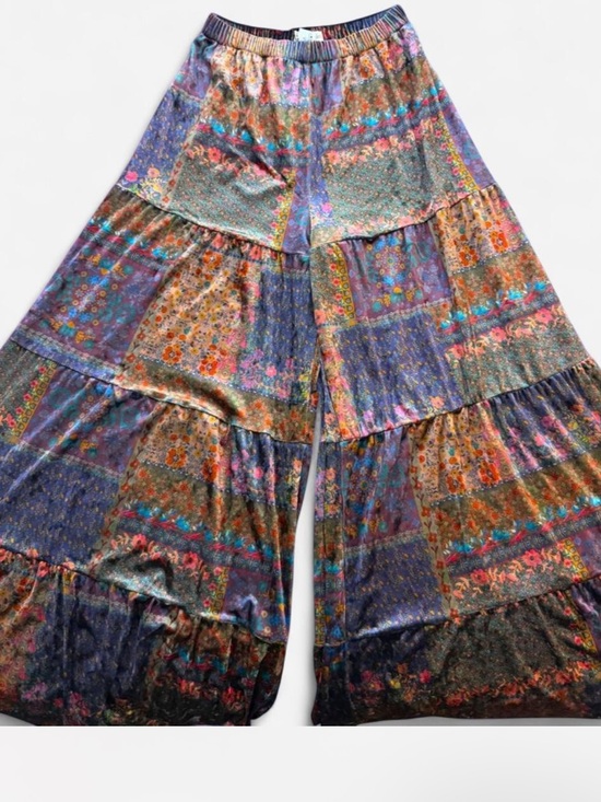 NATURAL LIFE Pants - NATURAL LIFE Patchwork Floral Velvet Trousers - Purple, Blue, Orange, Pink